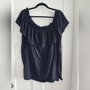 Navy Blue Blouse with Shoulder Detail